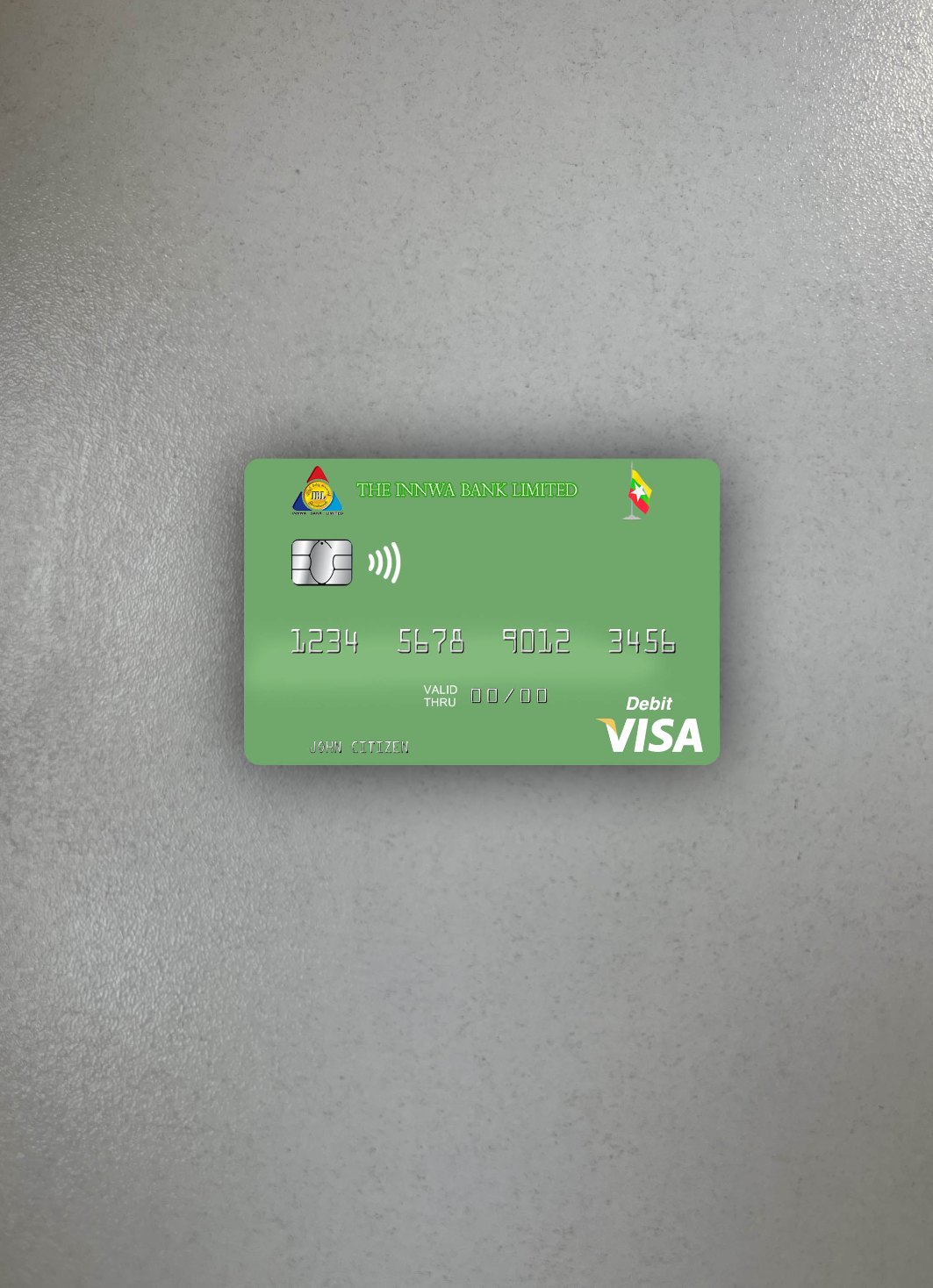 Download Myanmar Innwa Bank Limited visa debit card photolook front Photoshop template